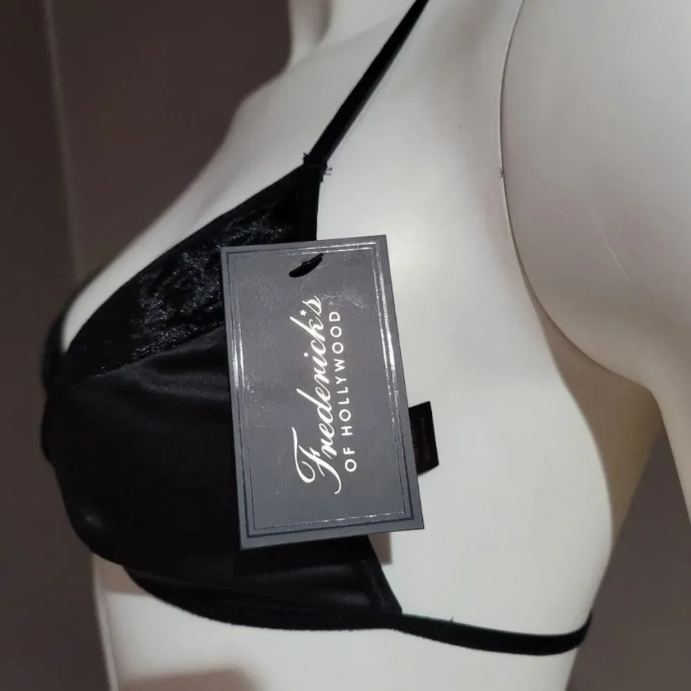 Fredericks of Hollywood Asha Velvet And Lace Lingerie Bra Set  Black